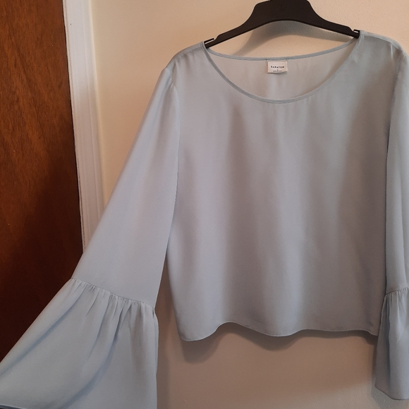 Aritzia Babaton Humbert Blouse Blue Bell Sleeve - Picture 4 of 11
